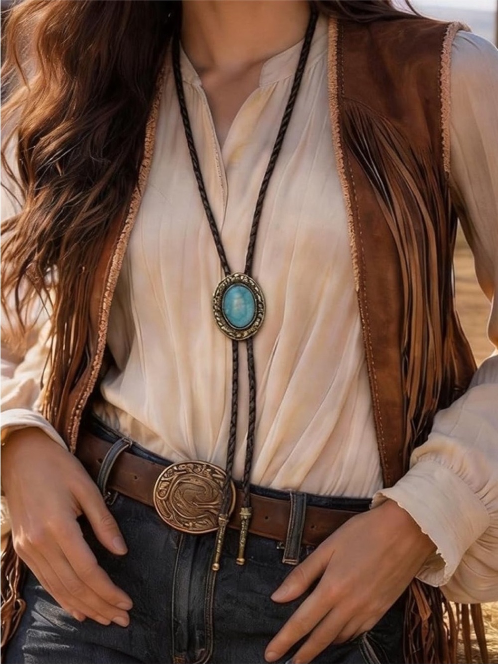 Western Turquoise Bolo Necklace